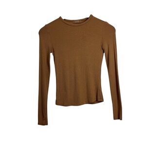 nuuds Tan Long Sleeve Ribbed Top XS